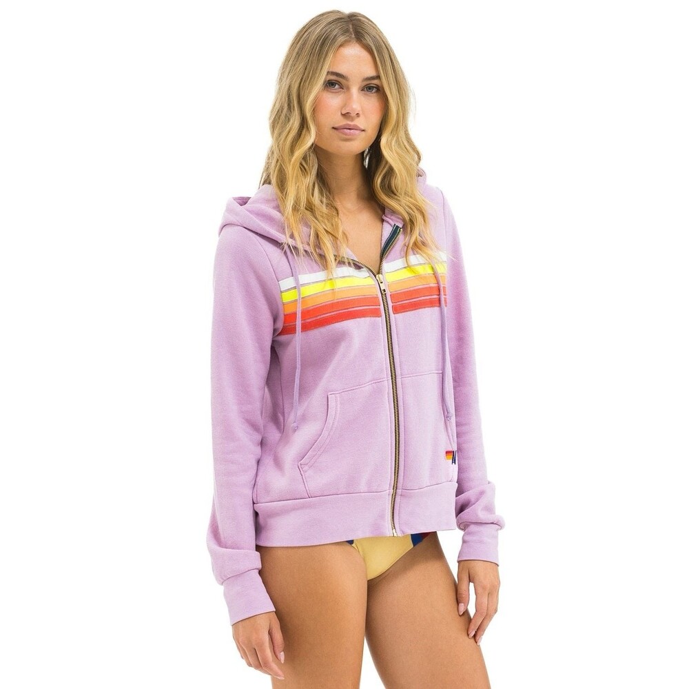 Aviator Nation Mauve Purple White Neon 5 Stripe Zip Up Hoodie Size Small - Picture 2 of 11